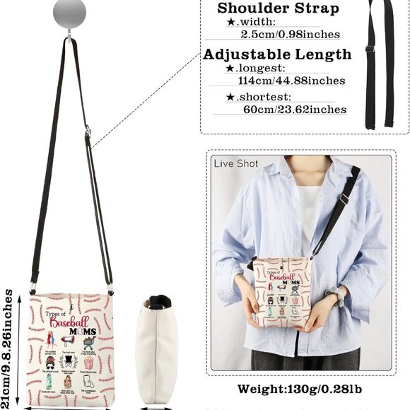 Stylish Baseball Mom Crossbody Bag with Magnetic Closure & Adjustable Strap - Picture 4 of 7